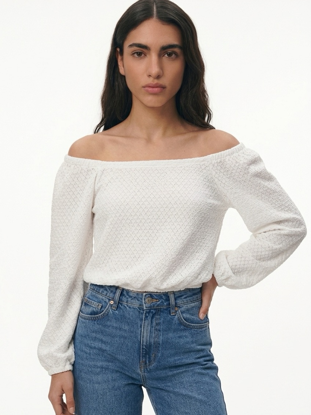 FREE PEOPLE | White Eyelet Off the Shoulder Boho Top Women’s Size Small